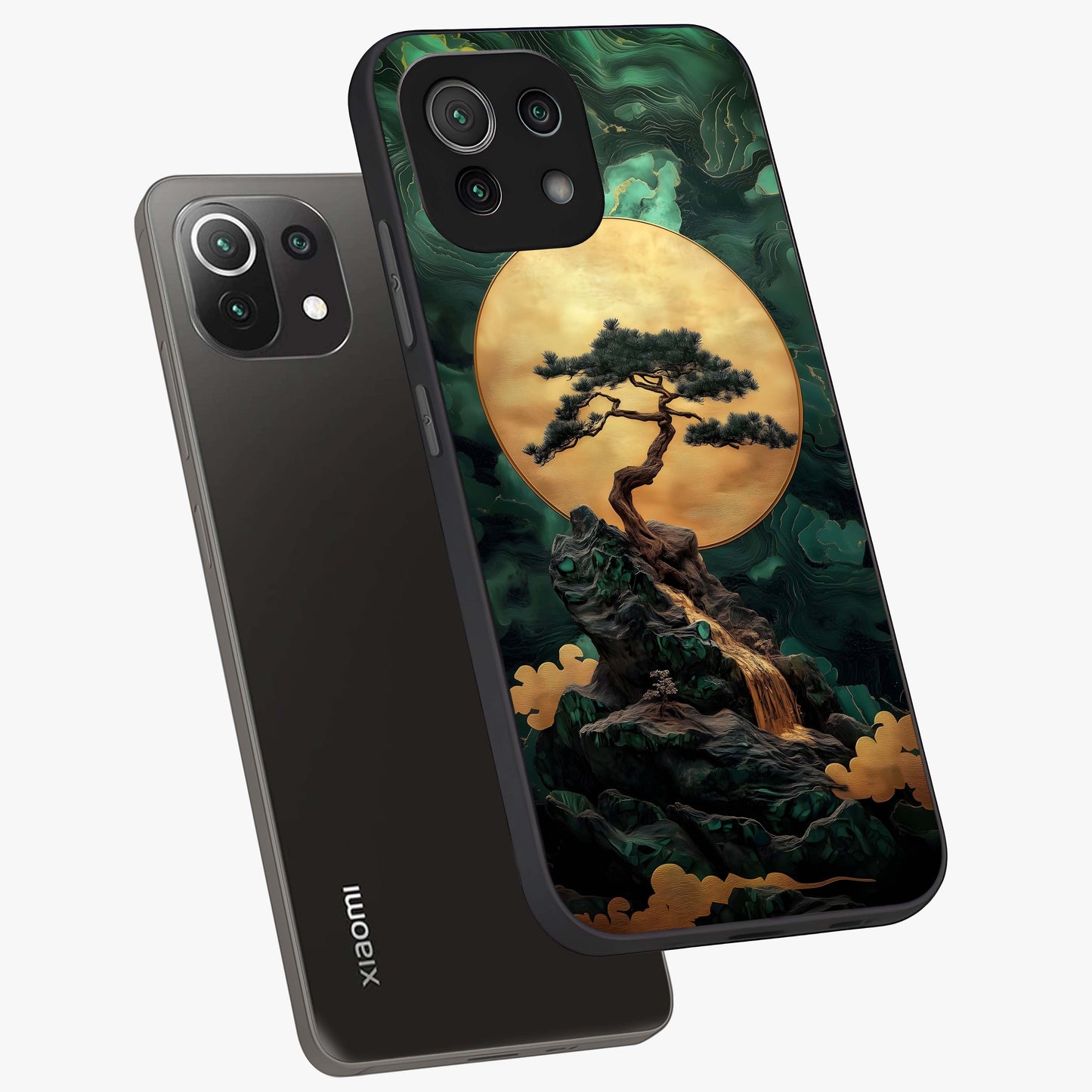 Zen Moon Rise Glass Case displayed in angled mockup highlighting peaceful lunar design with zen aesthetic style.
