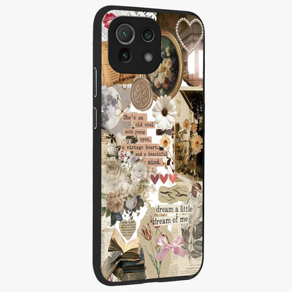 Aesthetic Brown Vintage Collage Glass Case upright view showcasing nostalgic retro artwork with stylish vintage theme.