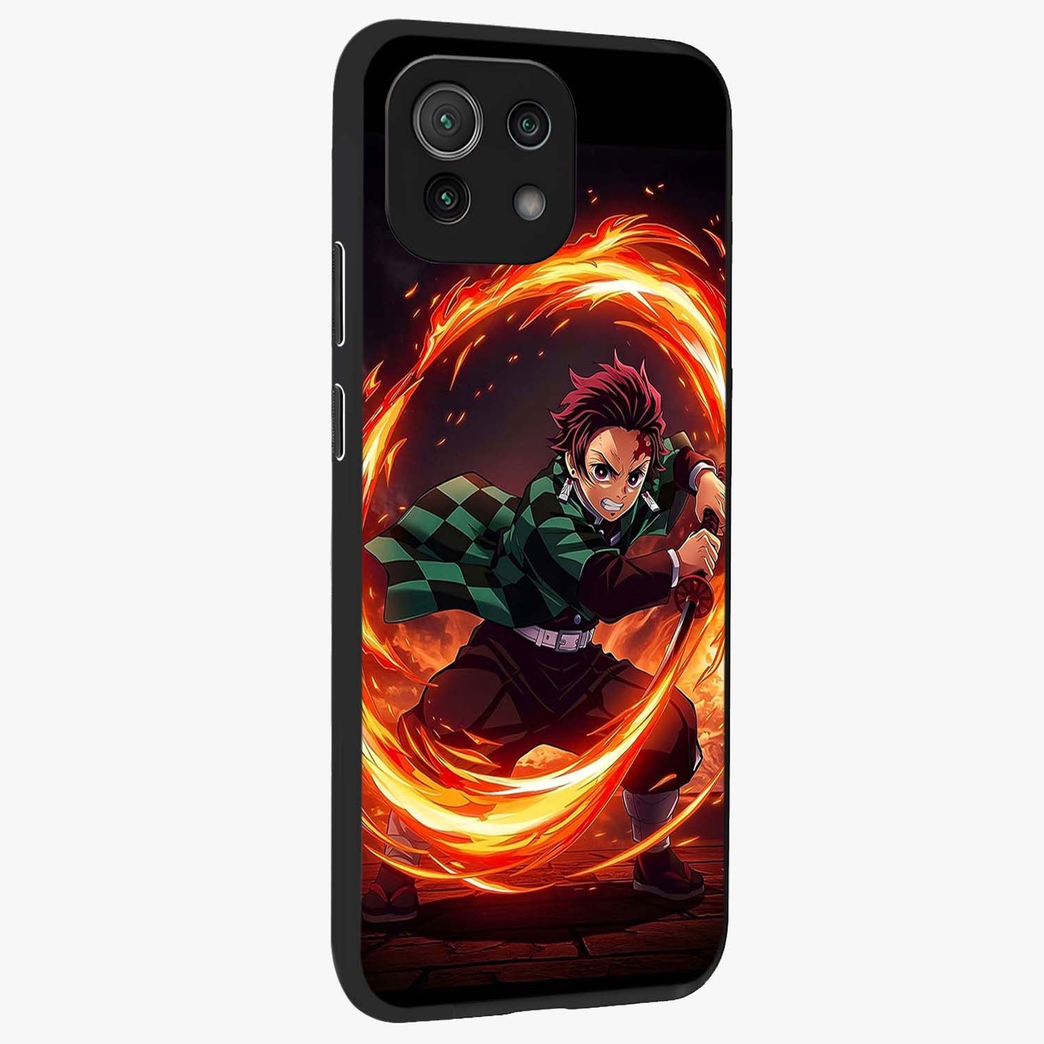 Blazing Sword Resolve Glass Case upright view showcasing dramatic warrior inspired artwork with intense visual style.