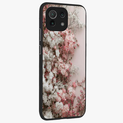 Blush Blossom Cloud Glass Case upright view showcasing calm floral cloud artwork with gentle dreamy theme.