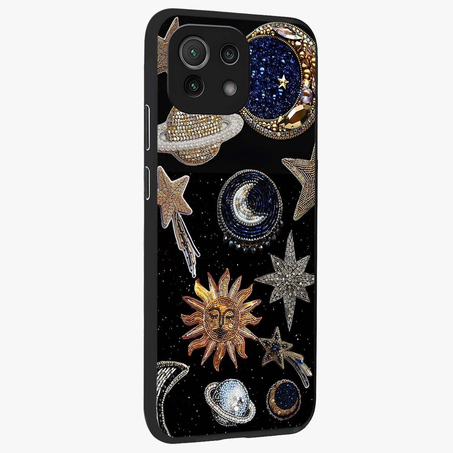 Celestial Gem Constellations Glass Case upright view showcasing cosmic constellation artwork with celestial aesthetic style.