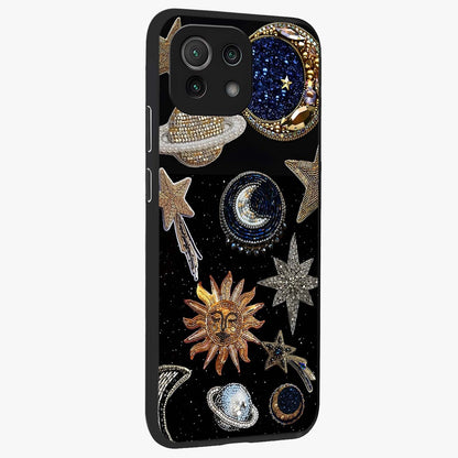 Celestial Gem Constellations Glass Case upright view showcasing cosmic constellation artwork with celestial aesthetic style.