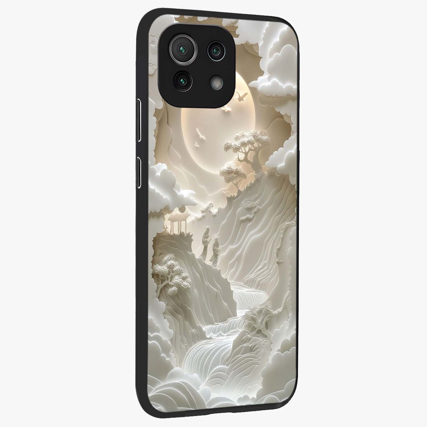 Celestial Origami Glass Case upright view showcasing creative origami artwork with modern celestial style.