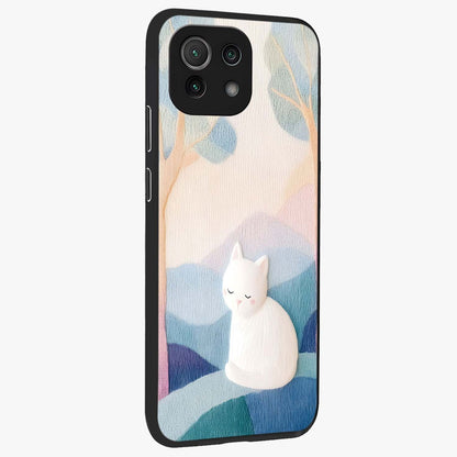 Cotton Dream Cat Glass Case upright view showcasing charming cat artwork with cozy dreamy theme.