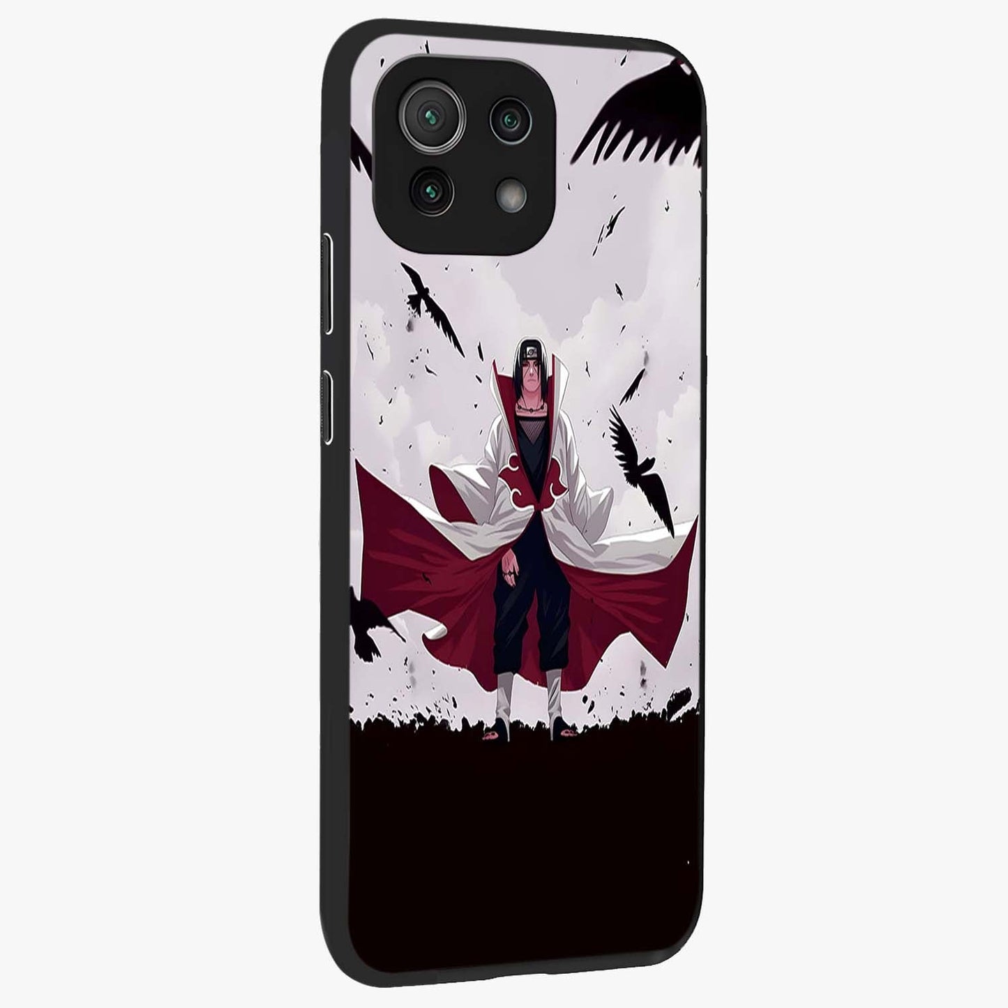 Crimson Crow Ascension Glass Case upright view showcasing dramatic crow artwork with bold gothic theme.