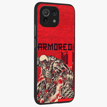 Crimson Mecha Titan Glass Case upright view showcasing dynamic robotic titan design with sci-fi inspired theme.