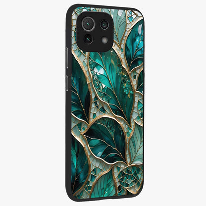 Emerald Leaf Glass Glass Case upright view showcasing fresh green leaf artwork with calming nature inspired style.