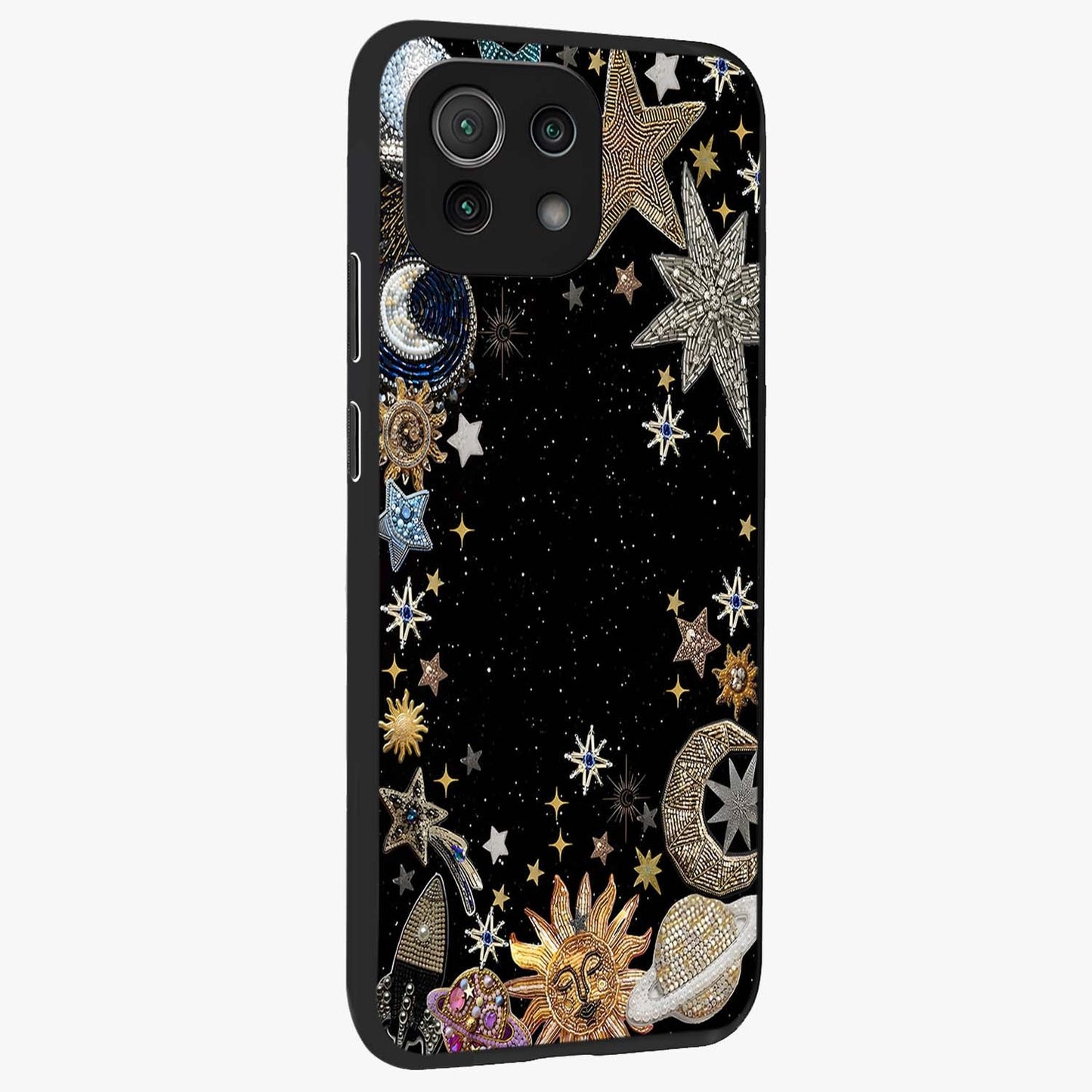Galactic Jewel Stars Glass Case upright view showcasing glittering star jewel artwork with vibrant galaxy theme.