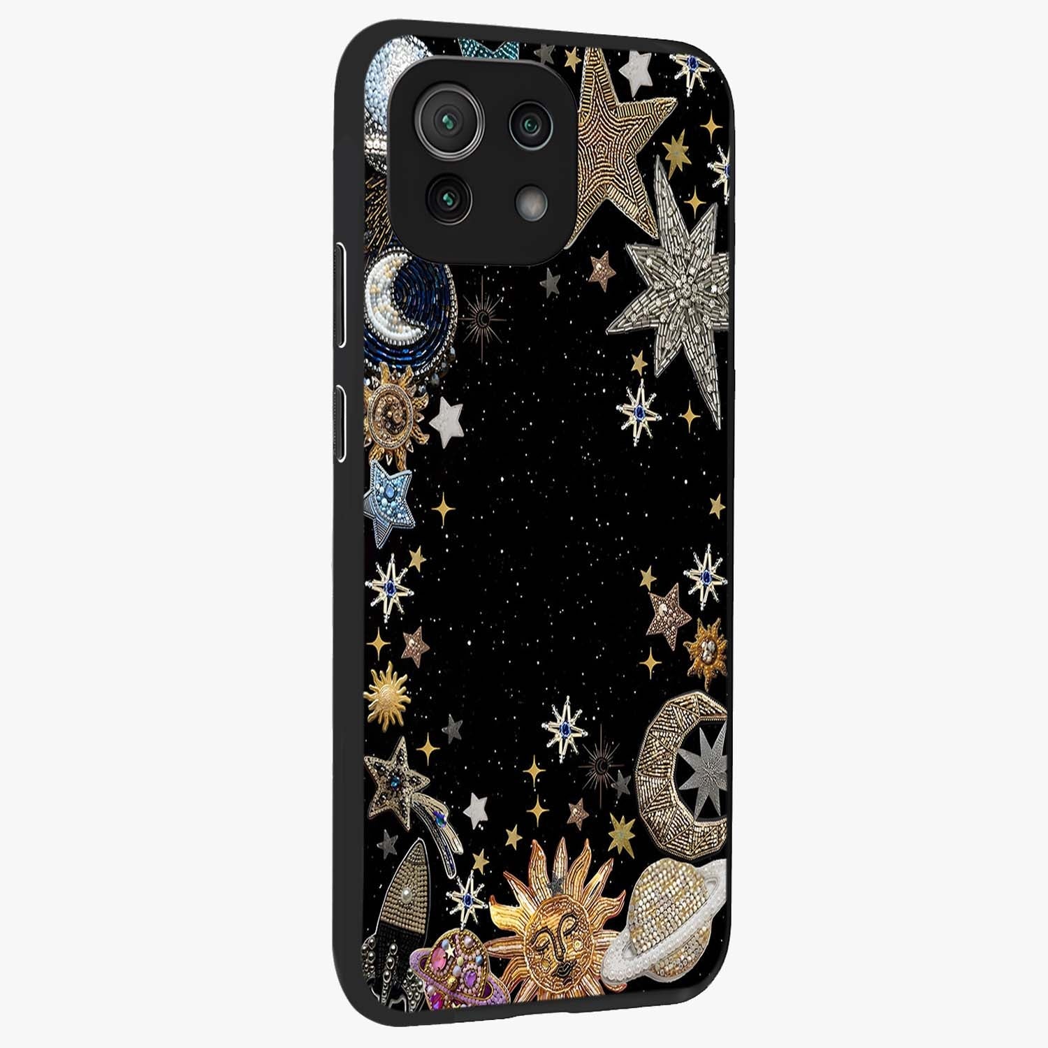 Galactic Jewel Stars Glass Case upright view showcasing glittering star jewel artwork with vibrant galaxy theme.