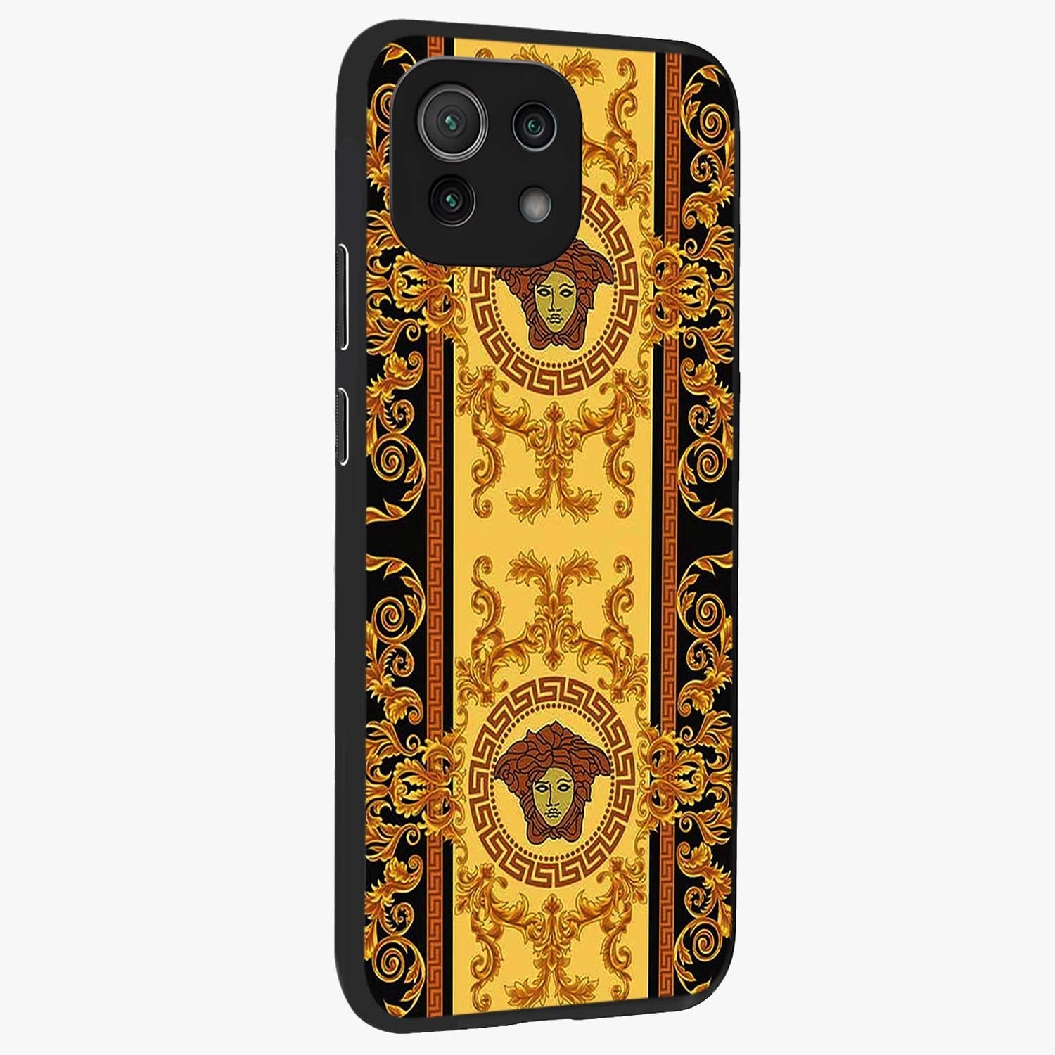 Golden Lotus Glow Glass Case upright view showcasing luminous lotus artwork with peaceful divine theme.