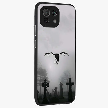 Graveyard Shadow Descent Glass Case upright view showcasing haunting graveyard artwork with dramatic dark theme.