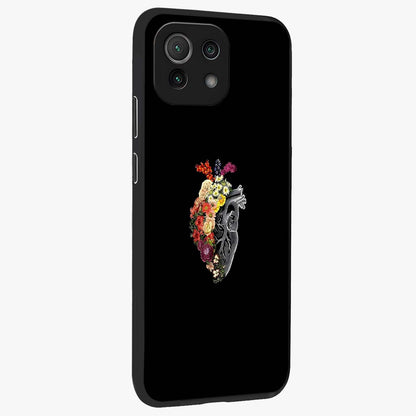 Heart With Flowers Glass Case upright view showcasing decorative heart and floral artwork with sweet romantic theme.