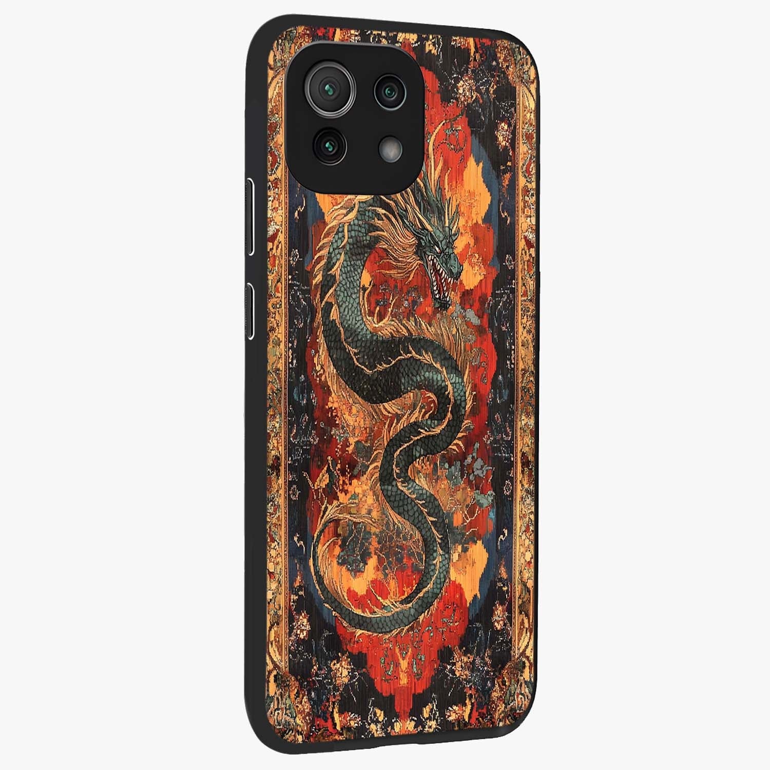 Inferno Dragon Soul Glass Case upright view showcasing intense dragon artwork with fantasy fire theme.
