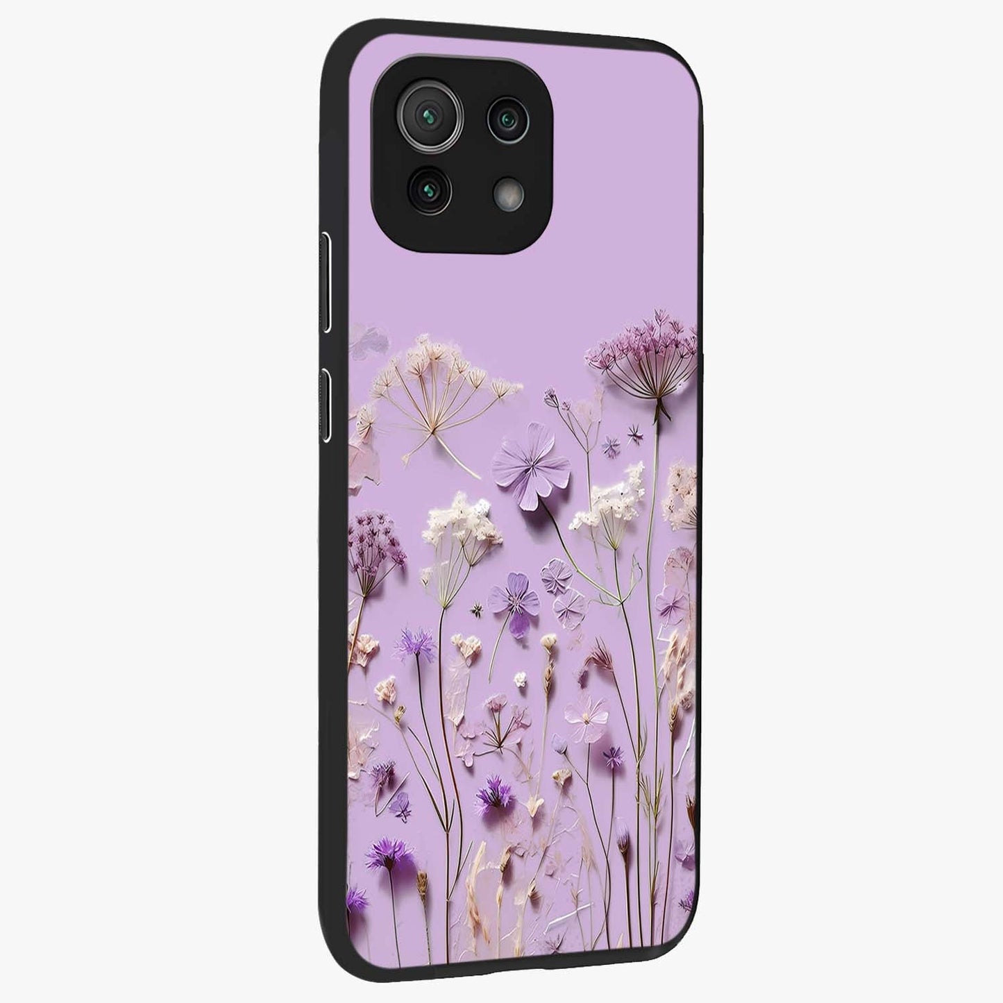 Lavender Blossom Dream Glass Case upright view showcasing delicate lavender blossom artwork with peaceful floral theme.