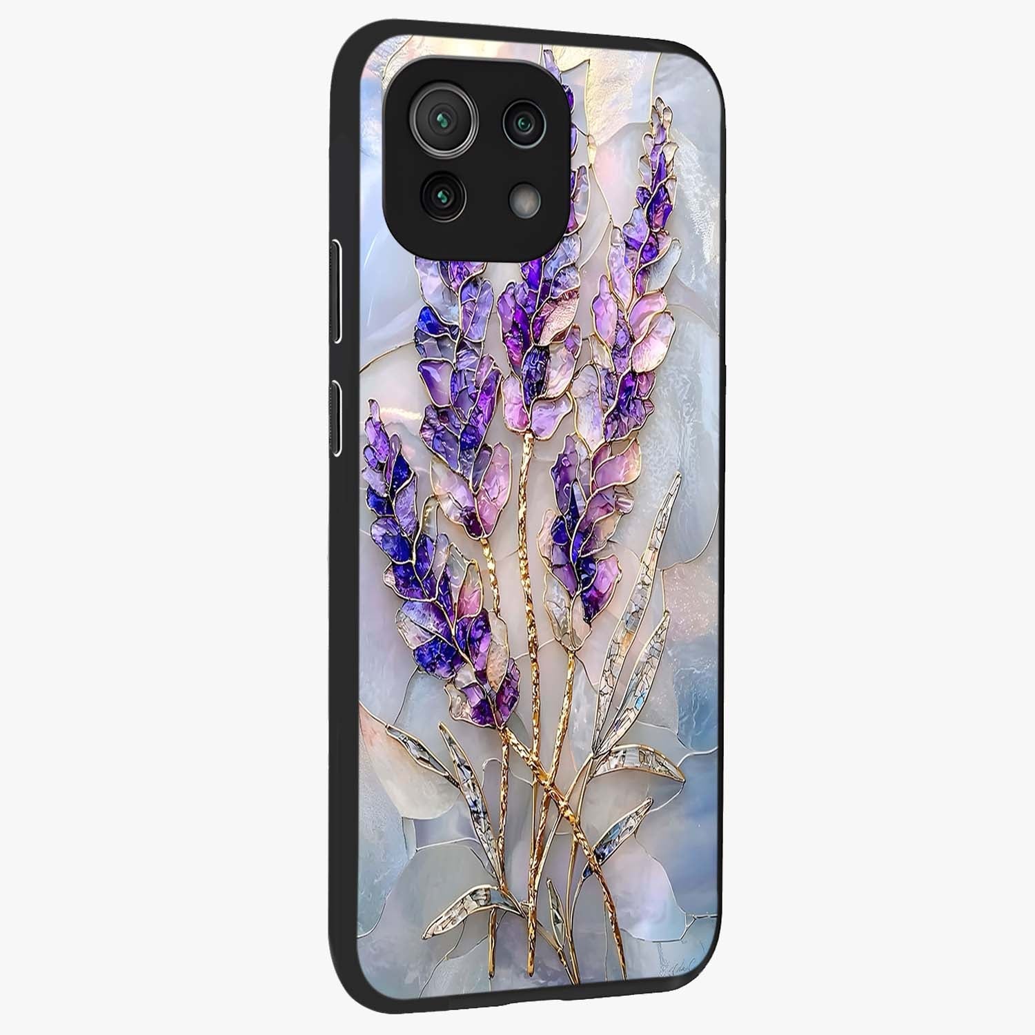 Lavender Dream Glow Glass Case upright view showcasing radiant lavender glow artwork with calming dreamy theme.