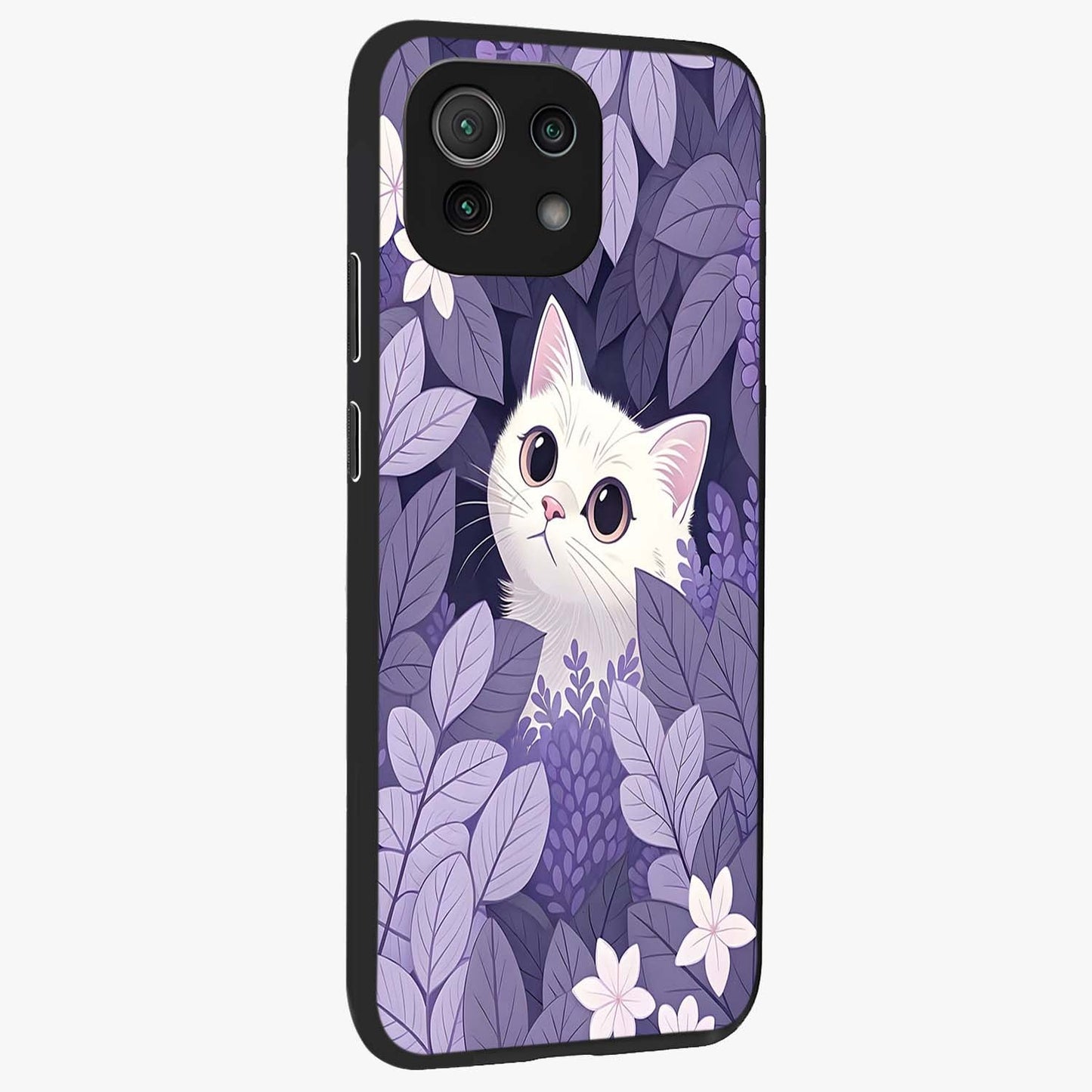 Lilac Hide Peek Cat Glass Case upright view showcasing charming cat artwork with adorable peek theme.