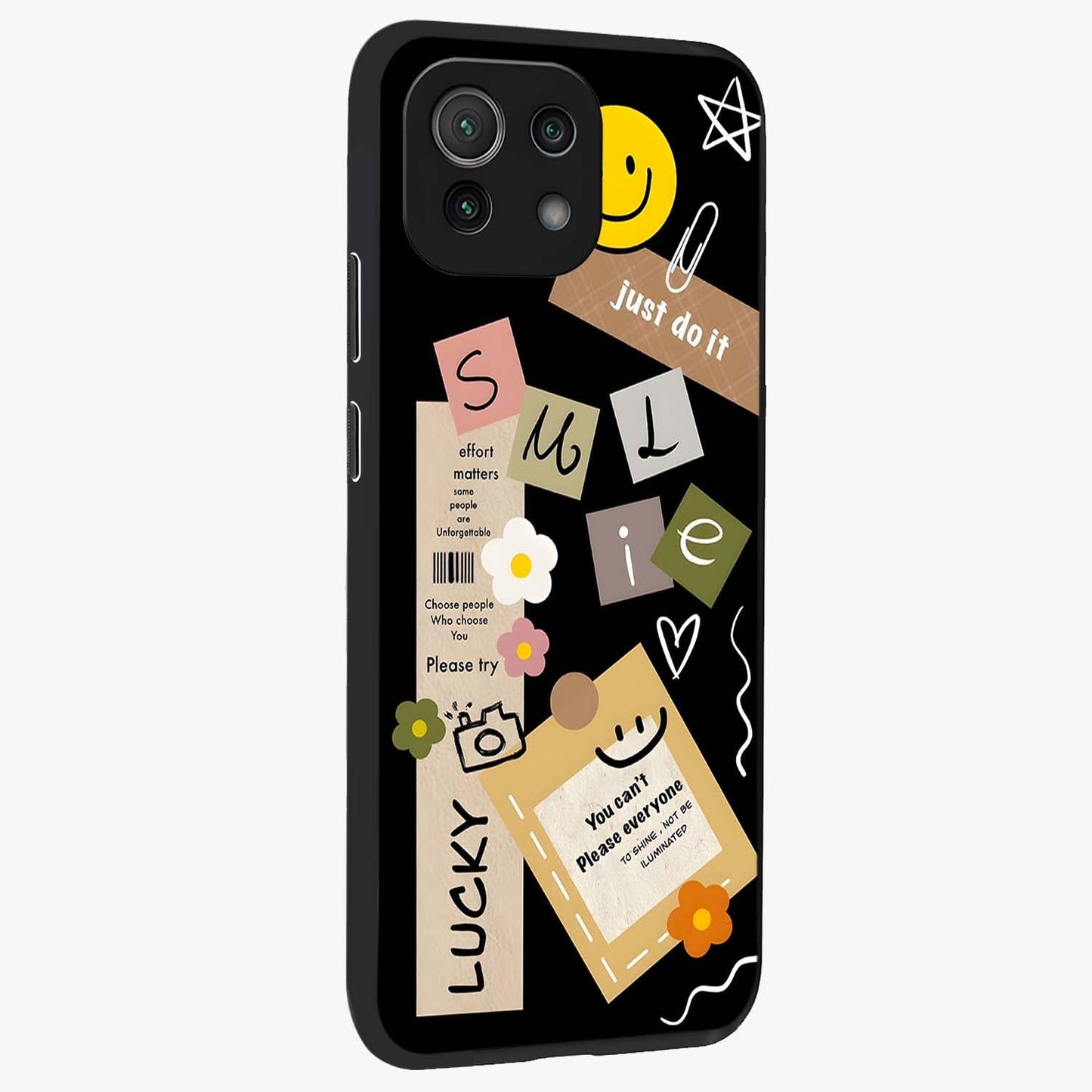 Lucky Aesthetic Collage Glass Case upright view showcasing vibrant collage artwork with youthful aesthetic theme.