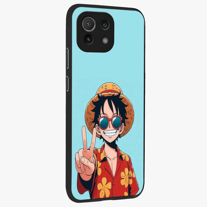 Luffy Summer Anime Vibe Glass Case upright view showcasing dynamic anime artwork with bright adventurous theme.