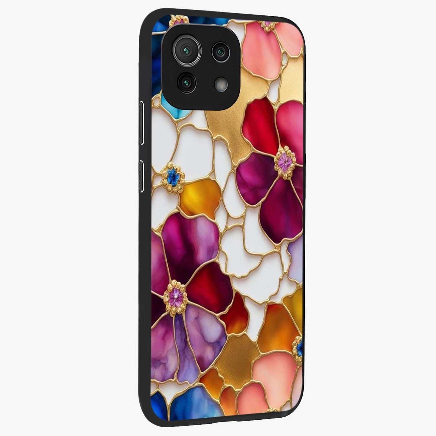 Marble Flower Pattern Glass Case upright view showcasing decorative marble flower artwork with refined style.