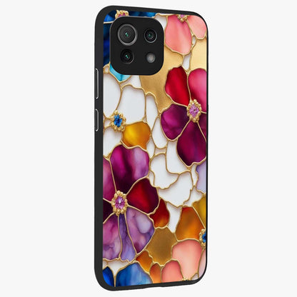 Marble Flower Pattern Glass Case upright view showcasing decorative marble flower artwork with refined style.