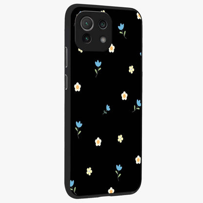 Minimal Petal Whispers Glass Case upright view showcasing elegant floral artwork with modern minimalist style.