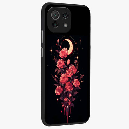 Moonlit Floral Elegance Glass Case upright view showcasing delicate floral artwork with refined night inspired theme.