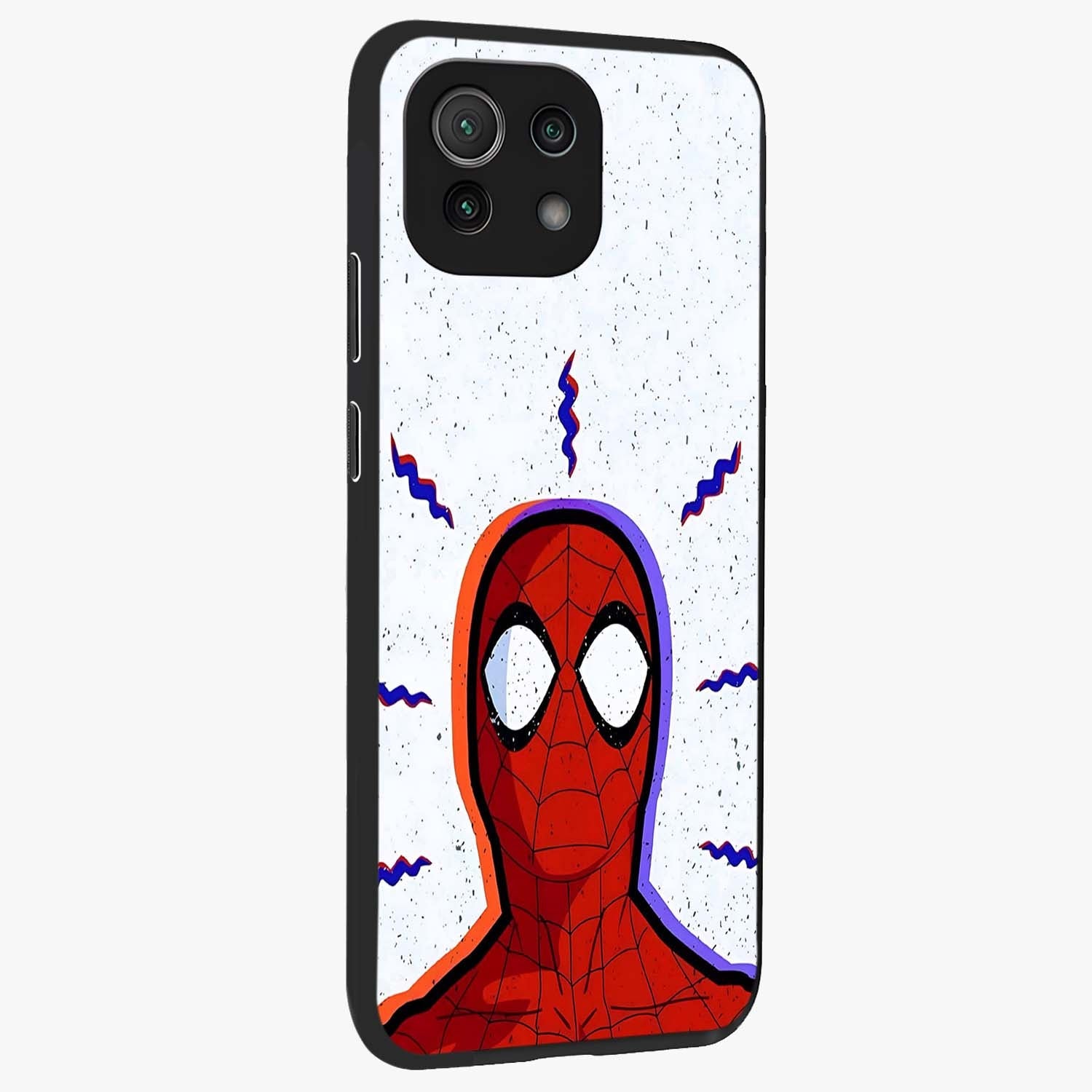 Omg Spiderman Glass Case upright view showcasing energetic superhero artwork with vibrant comic theme.