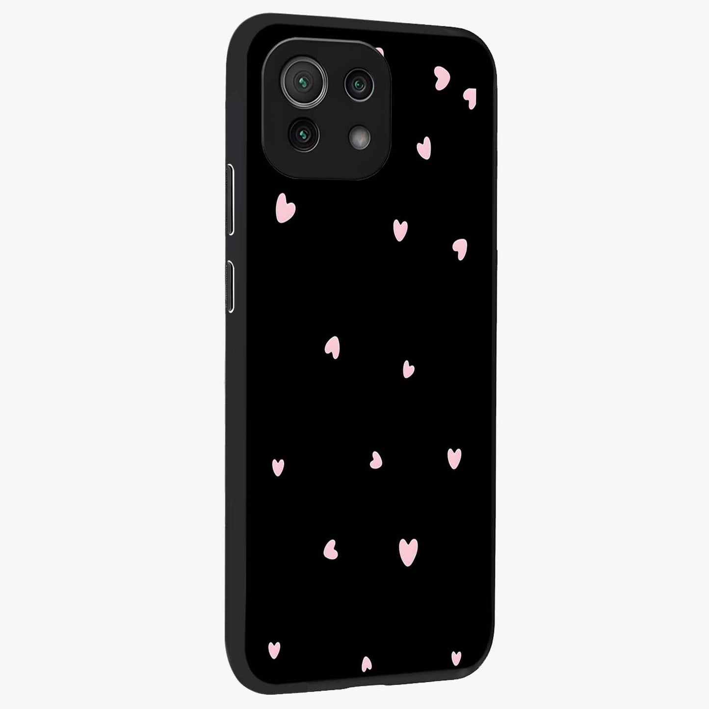 Pink Love Drops Glass Case upright view showcasing charming heart drop artwork with romantic playful theme.