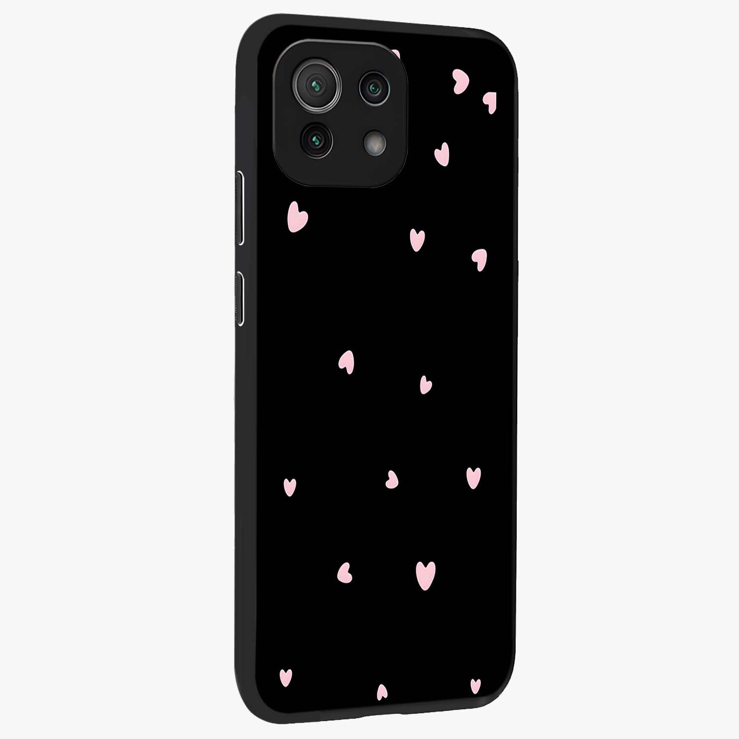 Pink Love Drops Glass Case upright view showcasing charming heart drop artwork with romantic playful theme.