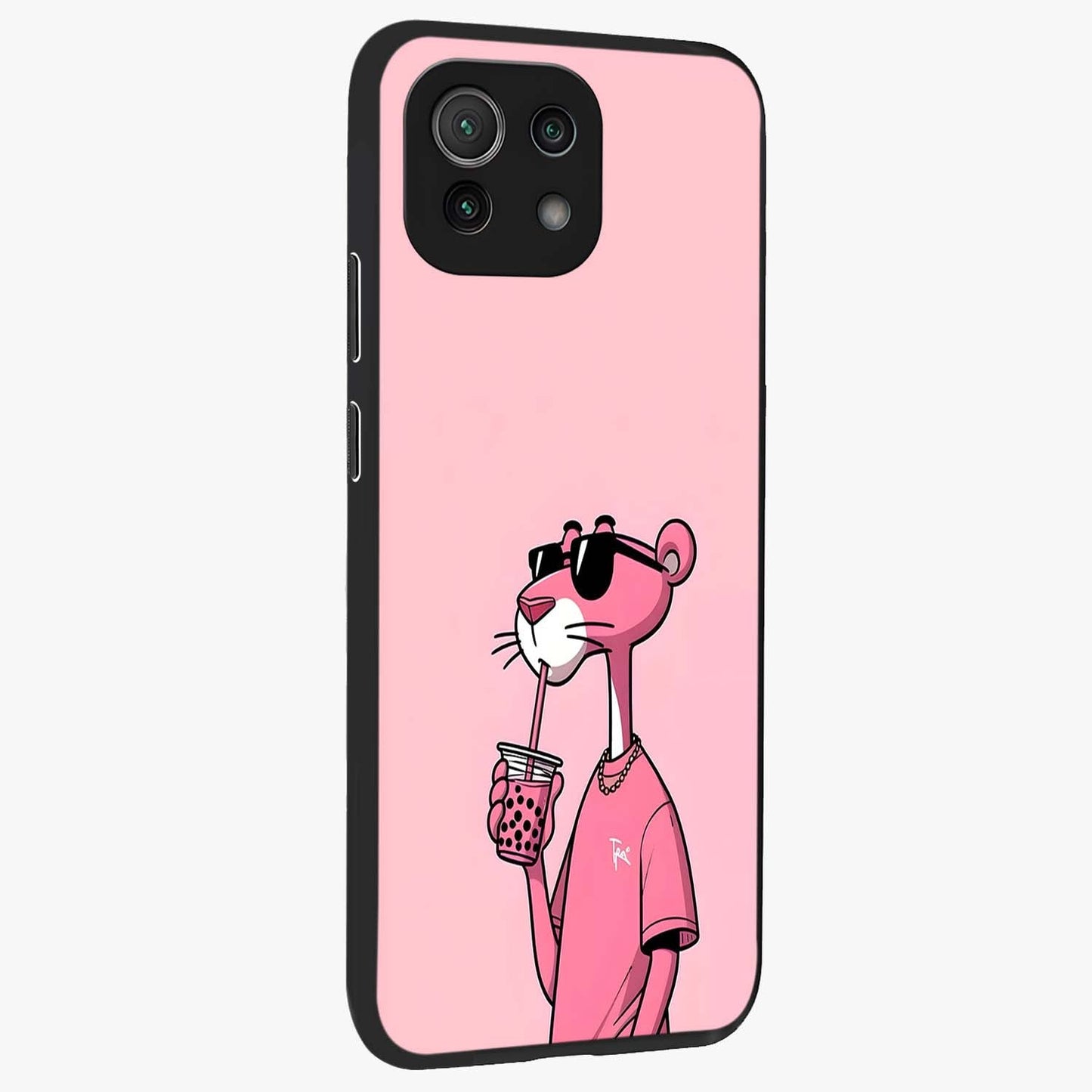Pink Panther Glass Case upright view showcasing fun animated artwork with stylish retro cartoon theme.
