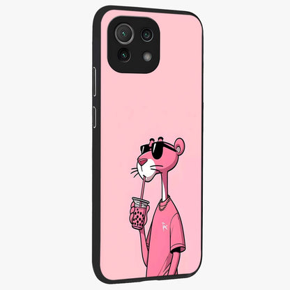 Pink Panther Glass Case upright view showcasing fun animated artwork with stylish retro cartoon theme.