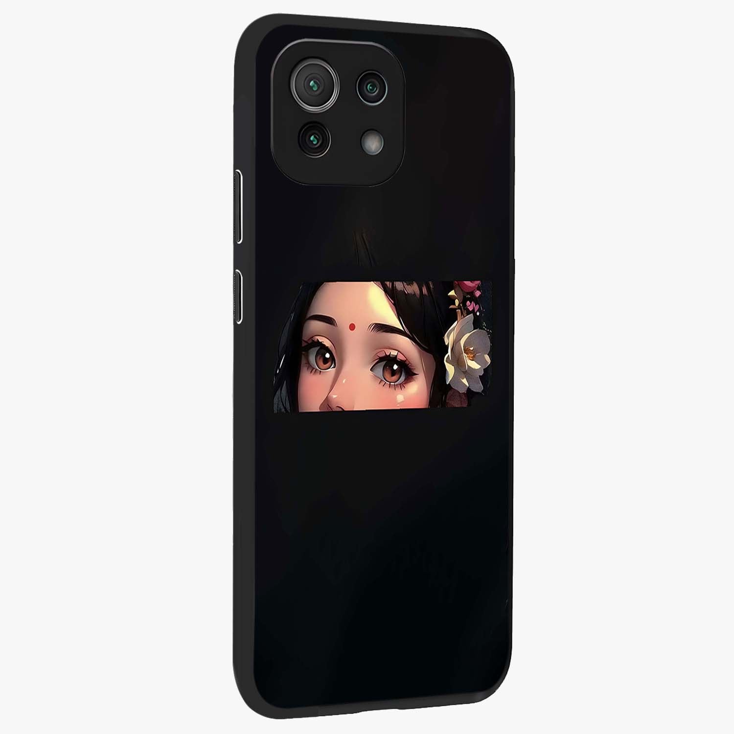 Radha Divine Embrace Glass Case upright view showcasing sacred Radha themed artwork with peaceful devotional style.
