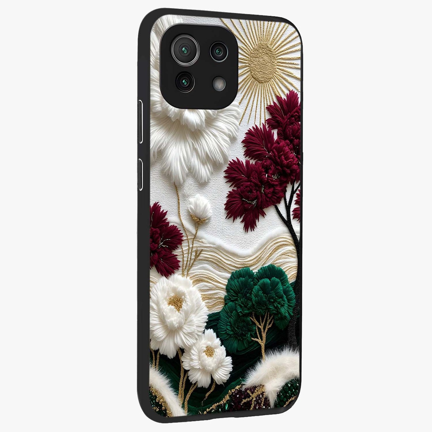 Radiant Bloom Elegance Glass Case upright view showcasing decorative flower artwork with refined botanical theme.