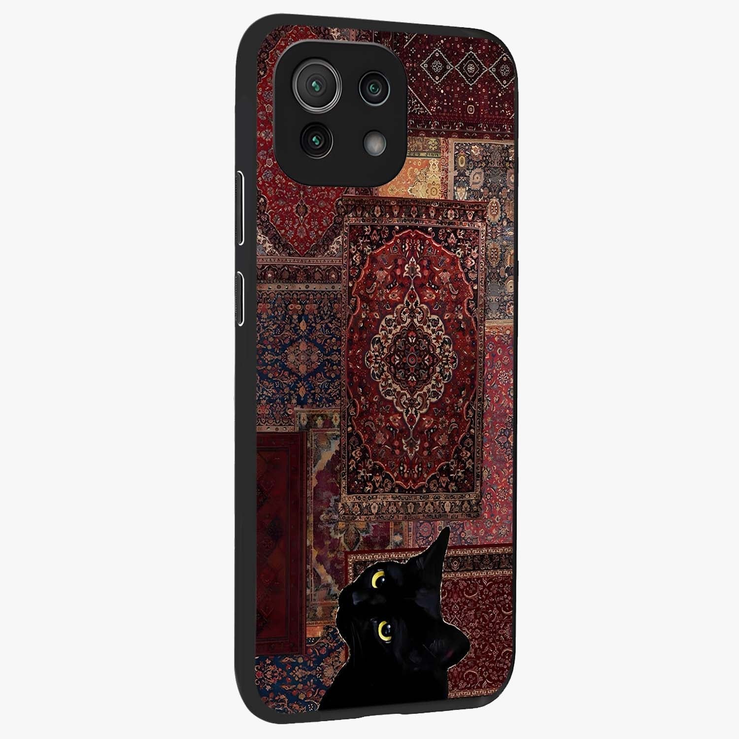 Regal Magic Cat Apple Glass Case upright view showcasing charming cat artwork with playful magical theme.