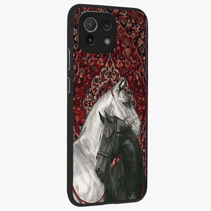 Regal Stallion Tapestry Glass Case upright view showcasing powerful horse artwork with elegant tapestry theme.