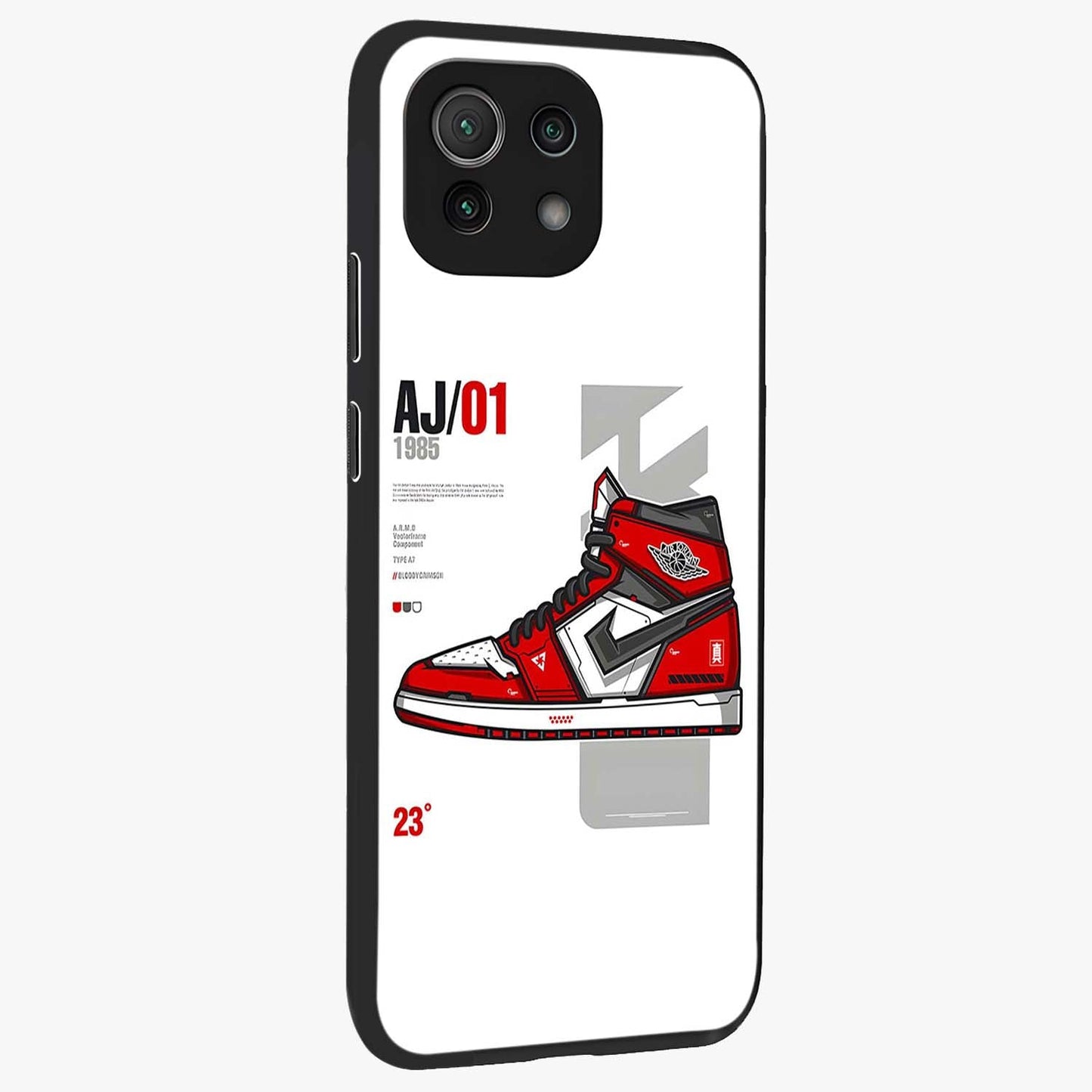 Retro Sneaker Blueprint Glass Case upright view showcasing stylish sneaker illustration with vintage streetwear theme.