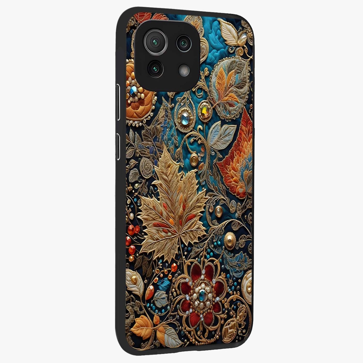 Royal Jewel Garden Glass Case upright view showcasing rich floral artwork with luxurious garden theme.