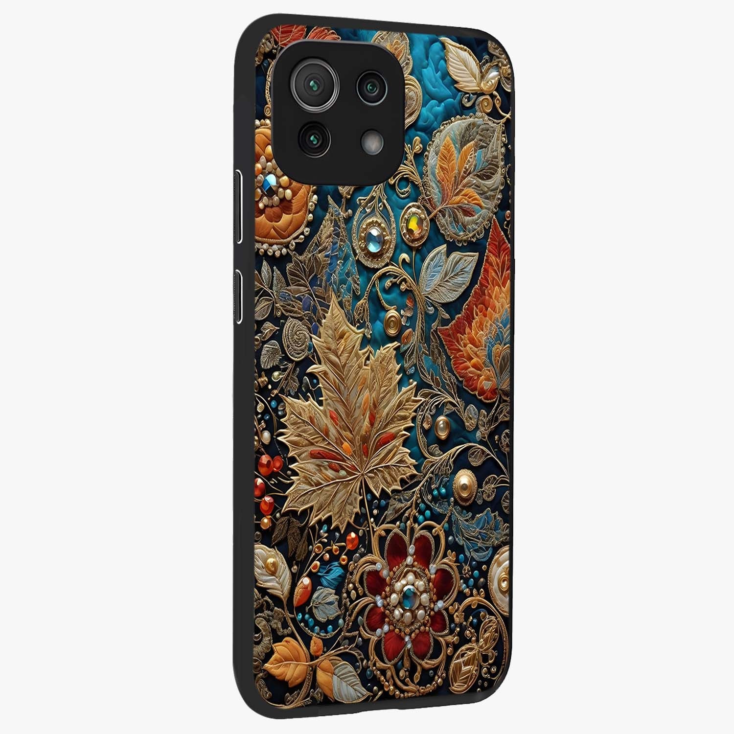 Royal Jewel Garden Glass Case upright view showcasing rich floral artwork with luxurious garden theme.