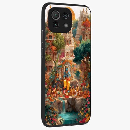 Sacred Sunlight Gods Glass Case upright view showcasing glowing divine artwork with sacred mythological theme.