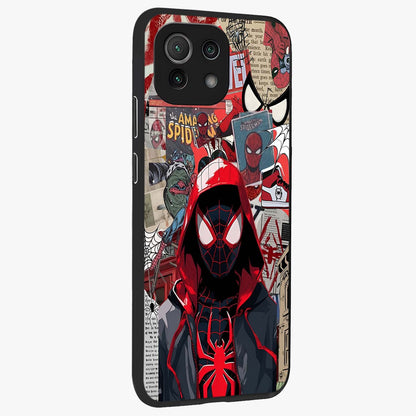 Spider Collage Street Glass Case upright view showcasing bold superhero artwork with urban street theme.