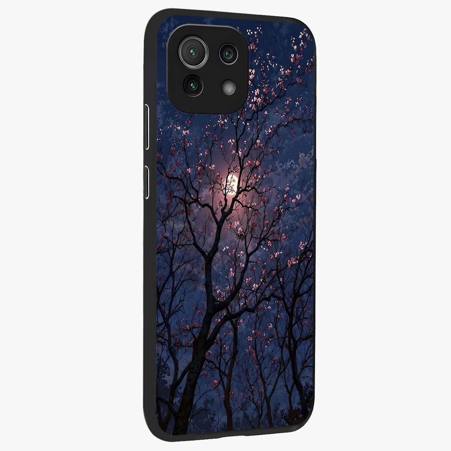 Twilight Sakura Serenade Glass Case upright view showcasing beautiful cherry blossom artwork with serene evening theme.