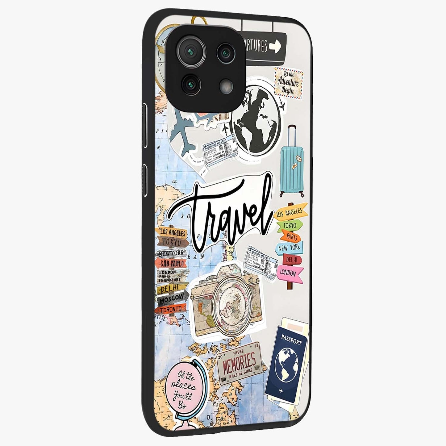 Wanderlust Journal Glass Case upright view showcasing wanderlust inspired artwork with creative exploration theme.