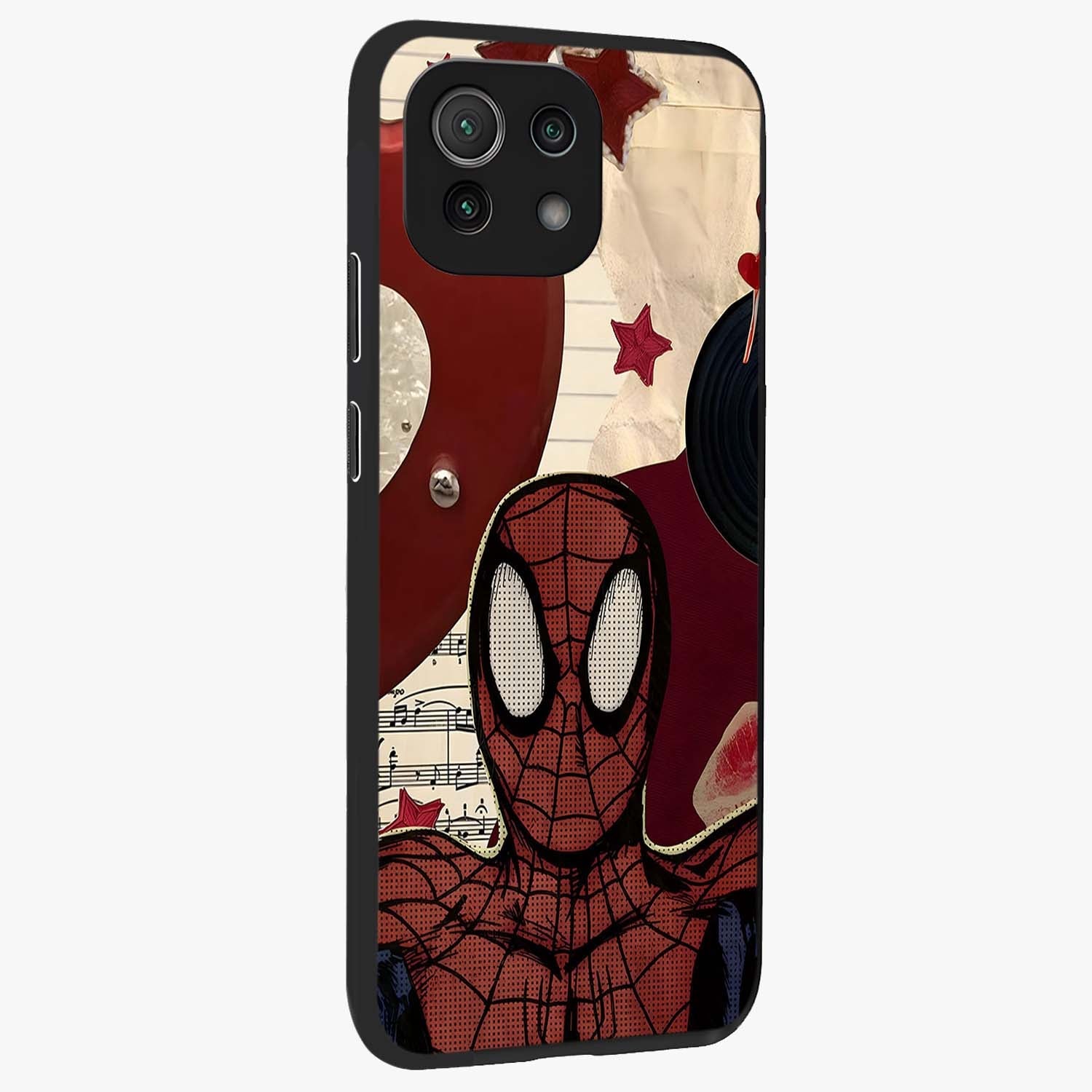 Web Warrior Vibes Glass Case upright view showcasing energetic superhero artwork with bold action theme.