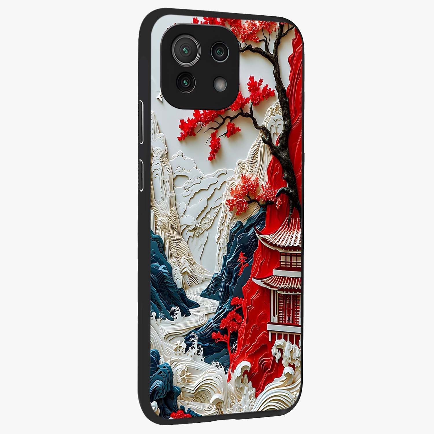 Whispers Of Sakura Waves Glass Case upright view showcasing delicate cherry blossom artwork with elegant nature theme.