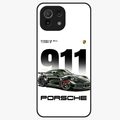 911 Turbo Dominance Glass Case showing clean flat back view with bold 911 sports car artwork and glossy glass finish.