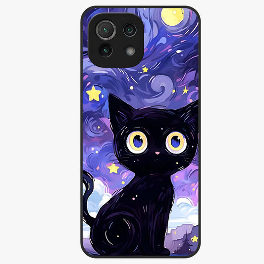 Abstract Cat Art Glass Case showing flat back view with artistic cat illustration and glossy glass finish.