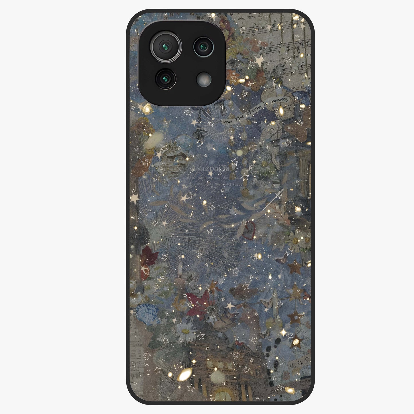 Aesthetic Astrolophia Glass Case showing flat back view with dreamy aesthetic design and glossy glass finish.