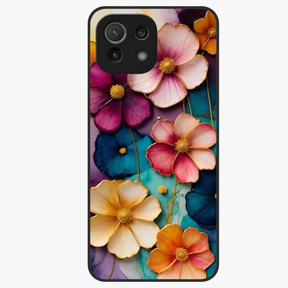 Artlyn Grace Flower Pattern Glass Case showing flat back view with elegant floral pattern artwork and glossy glass finish.