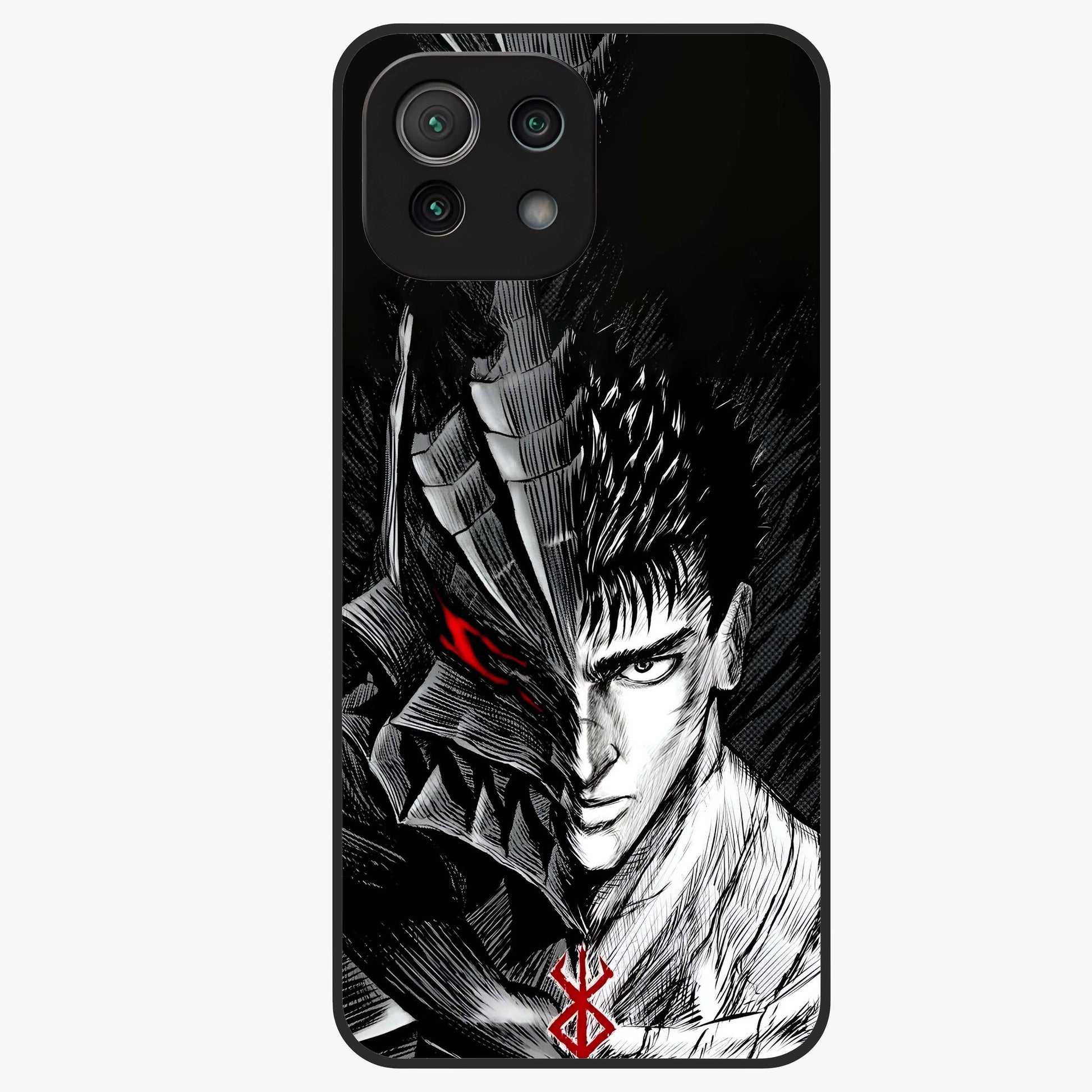 Berserker Blood Oath Glass Case showing flat back view with fierce warrior inspired artwork and glossy glass finish.
