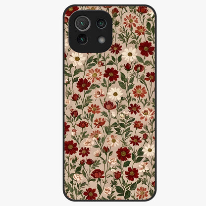 Biege Flower With Leaf Glass Case showing flat back view with soft beige floral artwork and glossy glass finish.